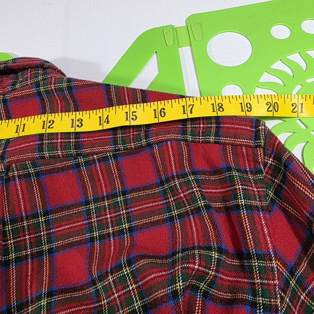 Lands' End Flannel Shirt Men's Large Red Plaid Traditional Fit Cotton Button - Picture 9 of 9